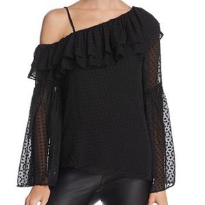 NWT Parker Lima One-Shoulder Dotted Chiffon Blouse
